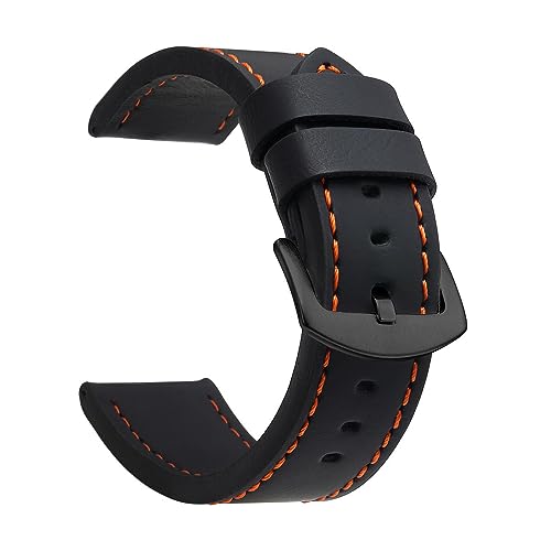 EcLusE Vintage-Uhrenarmband aus Leder mit Edelstahlschnalle, Schnellverschluss-Ersatzarmband für Damen und Herren, Schwarz Orange Schwarz, 22 mm
