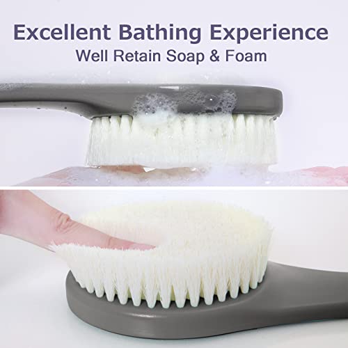 ROLIZOE Back Brush Long Handle for Shower Soft Bristle Back Scrubbers for Use in Shower Ergonomics Curved Plastic Back Scrubber Exfoliating Brush with Hook and Lanyard-Grey - Image 3