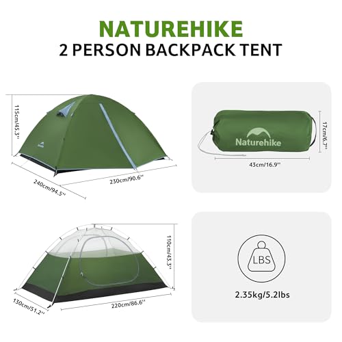 Image of Naturehike Bleik-A 2-3 Person Camping Tent, Waterproof Double Layer Lightweight Backpacking Tents for Camping