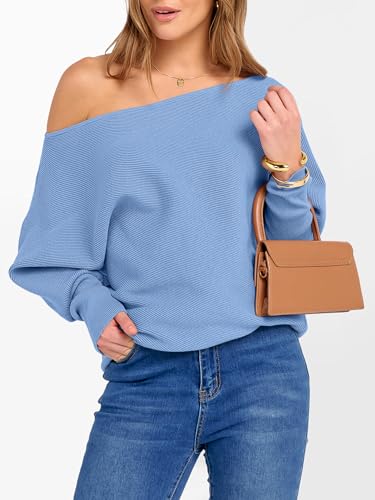 Image of ANRABESS Womens Off Shoulder Sweaters 2026 Fall Long Batwing Sleeve Loose Fit Knit Tops Casual Pullovers Jumpers
