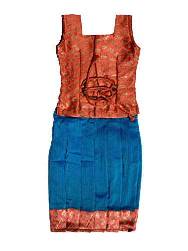 Image of Ashwini Girl's Polyester Pattu Pavadai With Skirt