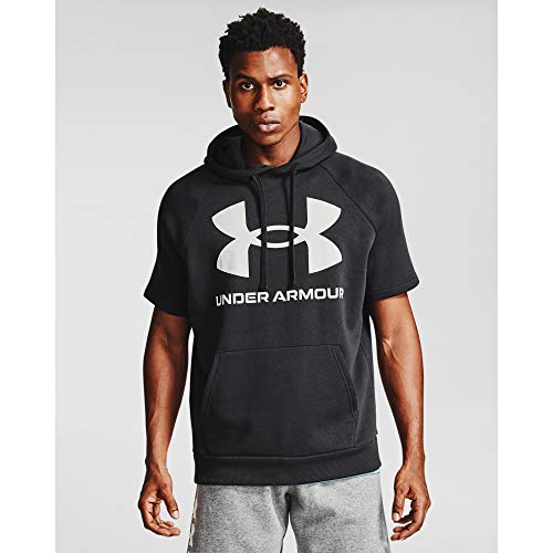 Under Armour Men's Rival Fleece Short Sleeve Hoodie , Black (001)/Onyx White , X-Large
