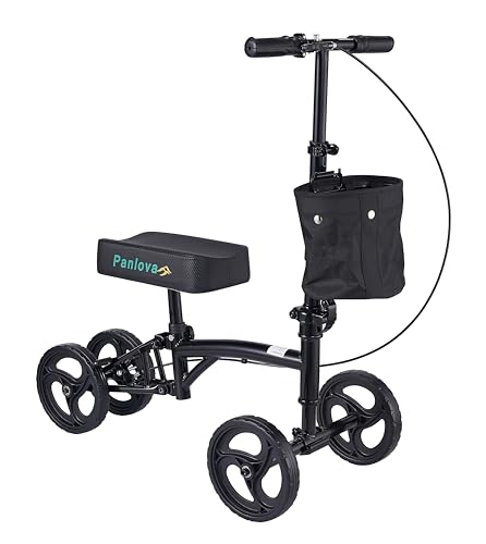 Panlova Mobility Knee Walker Scooter - Steerable Scooter for Broken Leg Foot Ankle Injuries - Knee Cycle Leg Walker for Adults - Orthopaedic Seat Pad for Adult and Elderly (Black)