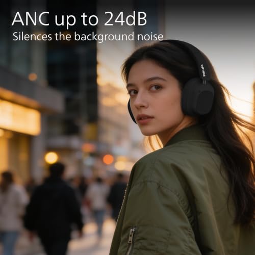Image of PHILIPS TAH6550 Bluetooth Wireless Over-Ear Headphones with 3 Mics, 60 Hours Battery Life, 40mm Drivers, Bluetooth 5.3, Dual Pairing, USB-C Charging, AUX Connectivity, Black