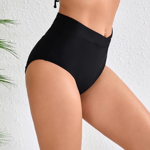 Halcurt Women's Cross High Waisted Bikini Bottoms Full Coverage Swimsuit Bottoms3
