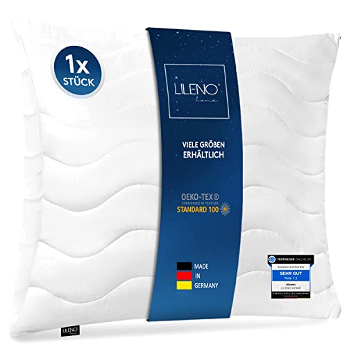 LILENO HOME Poduszka 80 x 80 cm [1 zestaw], średnia, z wypełnieniem 850 g – łóżko lub dekoracyjna poduszka z zamkiem błyskawicznym do dopasowania – nadaje się do prania w temperaturze do 95° – poduszka na sofę i łóżko