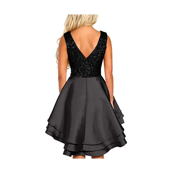 Lrady-Womens-Sequin-Glitter-V-Neck-Skater-Mini-Club-Cocktail-Party-Swing-Dress Lrady Women's Sequin Glitter V Neck Skater Mini Club Cocktail Party Swing Dress, Black, Medium