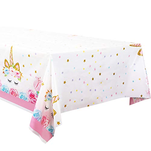 Honoson 5 Pieces Unicorn Party Tablecloth Disposable Unicorn Table Cover for Birthday Party Baby Shower Decoration Supplies