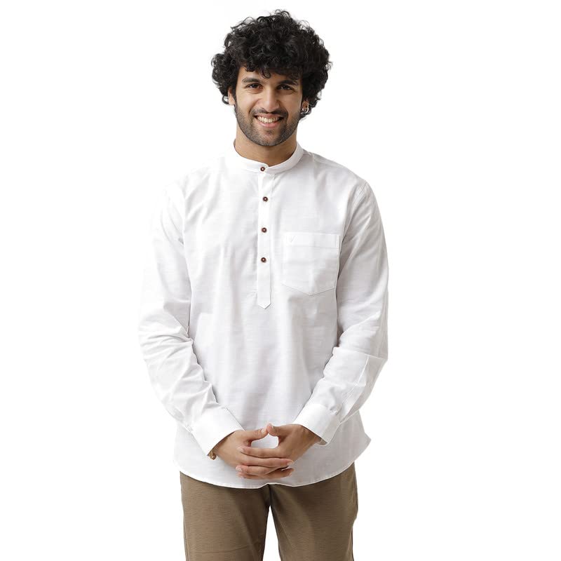 uathayam Cotton Short Culture Kurta White for Men-picture-18