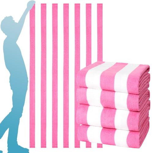 4 Packs Extra Large Bath Towels Striped Beach Towel Set Bathroom Sheets Bulk Oversized Soft Fluffy XL Big Absorbent Microfiber Blanket Turkish Hotel Shower Pool Hot Tub Toallas Bano Grandes Pink