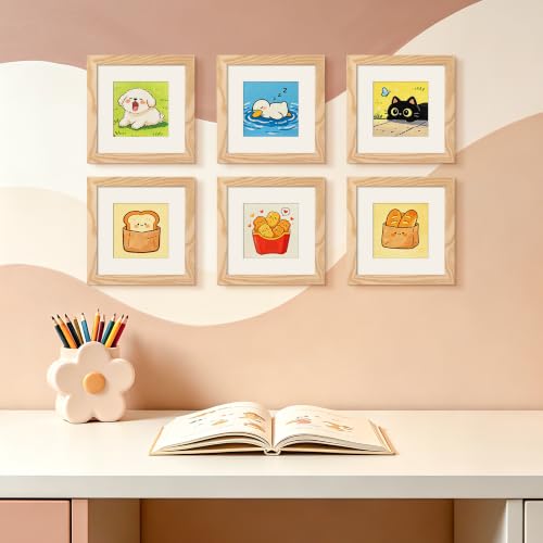 Image of upsimples 6x6 Picture Frame, Display Pictures 4x4 with Mat or 6 x 6 Without, Wall Hanging Square Frames, Natural Style, 1 Pack