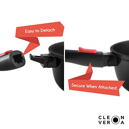 Cleverona Essential Nonstick 3 Quart Sauce Pan with SecureSnap Detachable Handle and Medium Clever Lid - Dark Grey