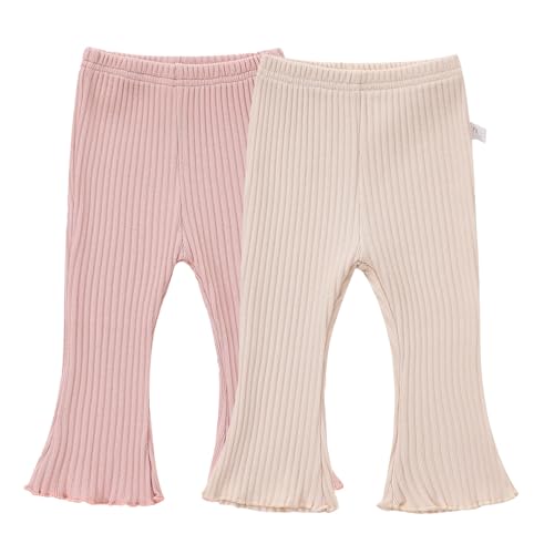 2 Pack Baby Girl Flare Pants Toddler Ribbed Bell Bottoms Solid Pants Kids Fall Winter Outfits