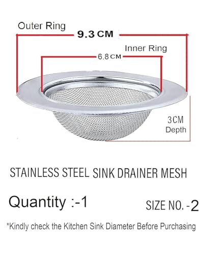 Image of Stainless Steel Kitchen Sink Strainer, Kitchen Drain Basin Basket Filter Stopper Drainer, Anti-Clog Sink Filter | Rustproof Heavy Duty Drain Cover | Waste Catcher for Sink Bathroom (9.5 CM)