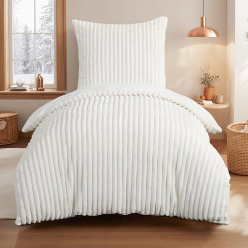 Aisbo Winter Warm bettwäsche 135x200 2teilig Weiß - Cord Flauschige...