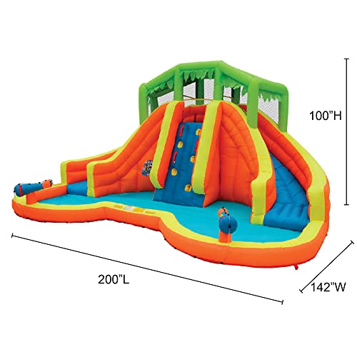 BANZAI Twin Falls Lagoon, Length: 16 ft 8 in, Width: 11 ft 10 in, Height: 8 ft 4 in, Inflatable Outdoor Backyard Water Slide Splash Toy, Orange - Thumbnail 5