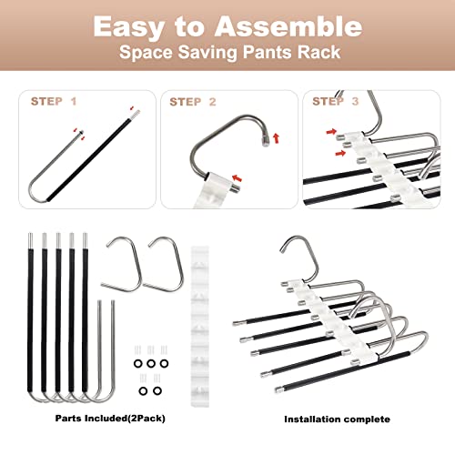 2 Pack Multifunctional Pants Rack, 5 Layers Space Saving Pants Hangers Stainless Steel Clothes Jeans Hangers Clothes Hangers For Pants Jeans Trousers Skirts Scarf #TOP3