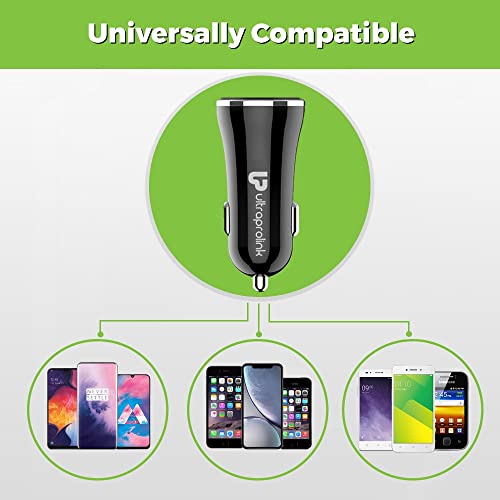 Image of UltraProlink UM0082 ZipKit Dual USB Fast Car Charger | Black | 3.4A /17W + 3 in 1 Charging Cable | Dual USB Port | Compact and Slim | Universally Compatible for iOS, Type C & Micro USB Connectors