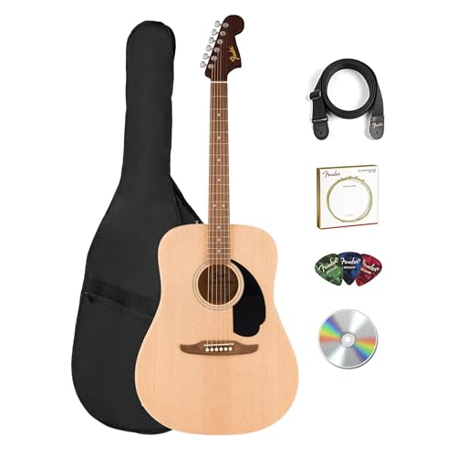 Fender Dreadnought Acoustic Guitar - Natural Bundle with Gig Bag, Strap, Strings, Picks, and Austin...