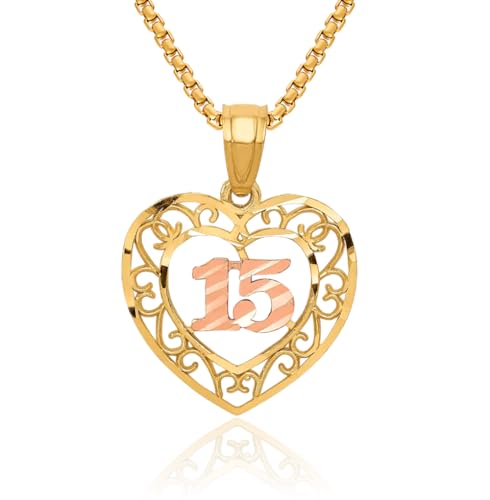 IceCarats 14K Solid Two Tone Gold Anos Quinceanera Sweet 15 Years Old Birthday Necklace Chain Pendant Charm