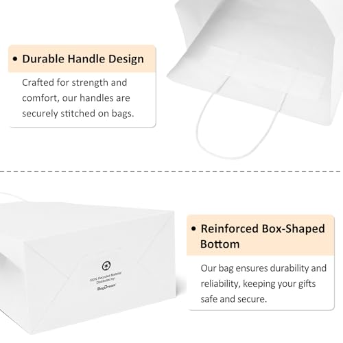 BagDream 25Pcs Medium White Kraft Gift Bags