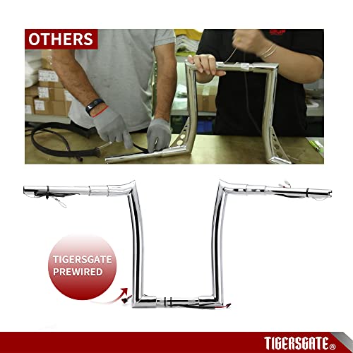 Tigersgate Pre-Wired 14" Rise Road King Handlebars 1 1/2" Fat Ape Hangers For 2015-2022 Harley Road King, Road King Classic, Chrome #TOP3