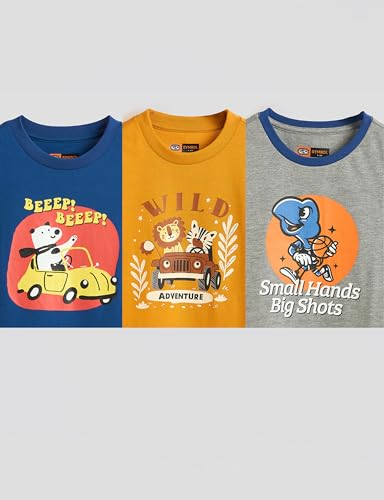 Image of Amazon Brand - Symbol Boys 100% Cotton Graphic Printed Half Sleeves T-Shirt | Age 2-6 Years (Available in Combo Pack of 3 and 5)