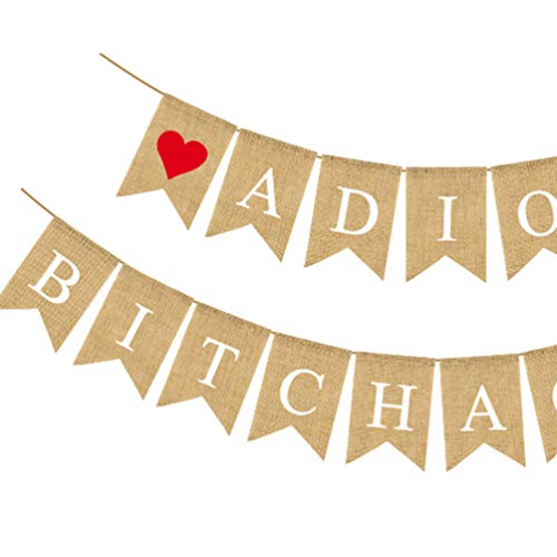 Amosfun Adios Bitchachos Banner Vintage Burlap Swallowtail Bunting Garland para Casamento Aniversári