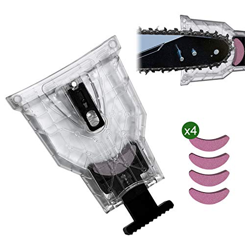 Preisvergleich Produktbild JEEZAO Zahnschärfer Kettensägenschärfer für Holzbearbeitung, Rasenmäher,Kettensäge, Kettenschärfgerät, Selbstschärfend, mit 4 Stück Schnell Schleifstein (Transparente Farbe)