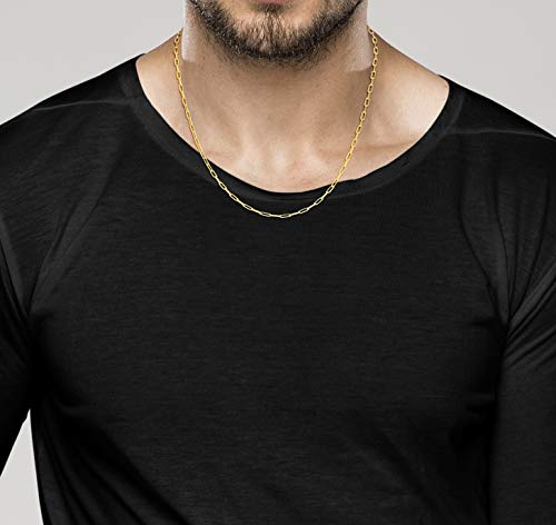Miabella Italian Solid 925 Sterling Silver, 18Kt Gold Plated 2.5mm Paperclip Link Chain Necklace for Women Men, Made in Italy4