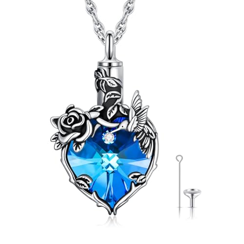 Cadeau commémoratif fête des mères : Collier urne colibri en argent 925