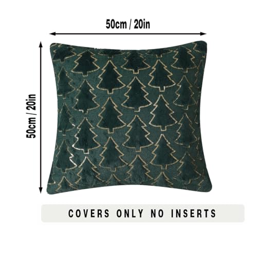 Tennove Christmas Cushion Covers with Sequin Christmas Tree 50x50cm Soft Fluffy Decorative Throw Pillow Covers Set of 2 Boho Pillowcases for Home Couch Bed Home Decor Green - Image 2
