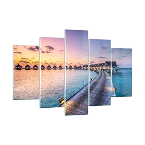 Quadro su Vetro 150x100cm Stampe da Parete in Vetro Maldive mare Grandi XXL Decorazione Murale Camera da Letto Cucina Set 5 pezzi Quadri Moderni Soggiorno Grafica Immagini Wall Art GEA150x100-4082