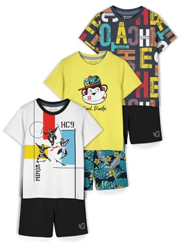 Image of HELLCAT Boys Dress Clothing Set Combo with Tshirts & Shorts - Pack 3