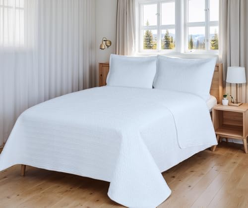 Etrexonline Colcha Bouti Reversible Lisa 100% Microfibra Extra Suave Colcha Cubre Cama Multiusos para Primavera y Verano Incluye 2 Fundas de Cojín Cama 120/135-230x260cm - Blanco