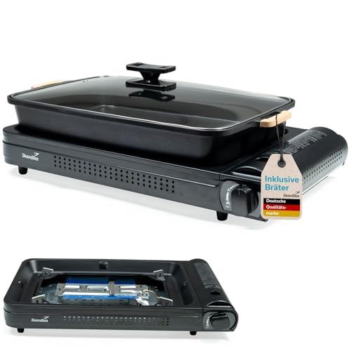 Skandika Gaskocher Brann XL mit Pfanne | Aluminium Campingkocher Set mit Bratpfanne & Deckel, Piezozündung, 1-flammig, stufenlos regulierbar, für Gaskartuschen MSF-1A Butan 227g | Camping Grill Skandika Gaskocher Brann XL mit Pfanne | Aluminium Campingkocher Set mit Bratpfanne & Deckel, Piezozündung, 1-flammig, stufenlos regulierbar, für Gaskartuschen MSF-1A Butan 227g | Camping Grill