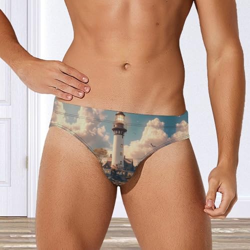 Lighthouse Men's Swimming Trunks Briefs Beach Swimwear Low Rise Bikini Swimsuit Print Bathing Suit4