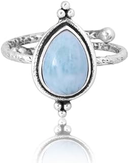 925 Sterling Silver Hammered Oxidized Adjustable Ring | 7x10mm Natural Pear Shape Gemstone | Elegant Jewelry for Women
