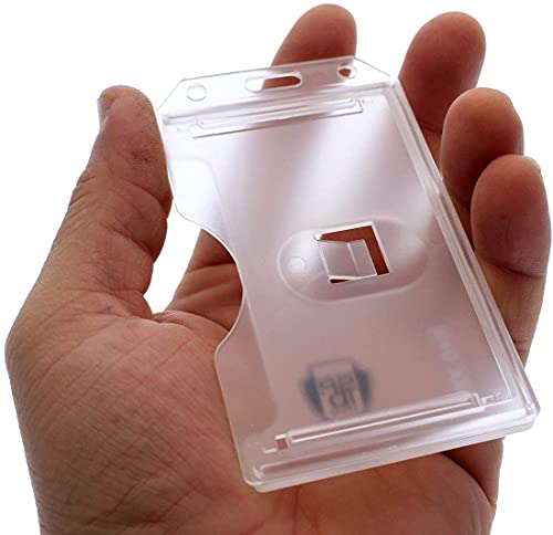 Hard Plastic Vertical - 2 Side Load Multiple Card Badge Holder With Retractable Badge Reel - Carabiner Belt Loop Clip, Keychain And Id Holder Strap By Specialist Id #TOP3