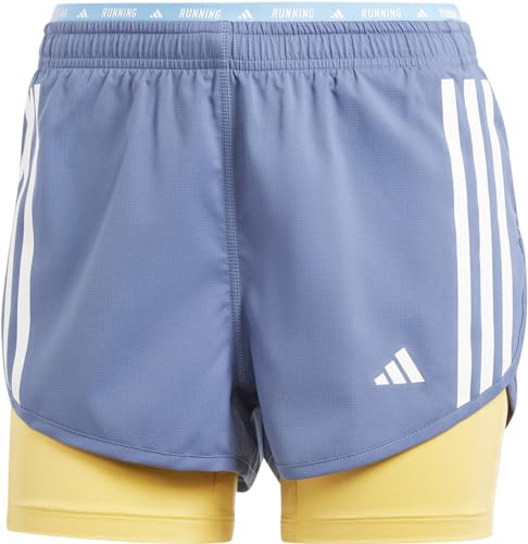 adidas Womens Own The Run 3 Stripes 2 in 1 Shorts Navy/Orange L