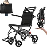 Only 15lbs Ultra-Lightweight Transport Wheelchairs, with Black Travel Bag, Folding Transport Wheelchair for Adults, Portable Travel Wheelchair,Airline Approved