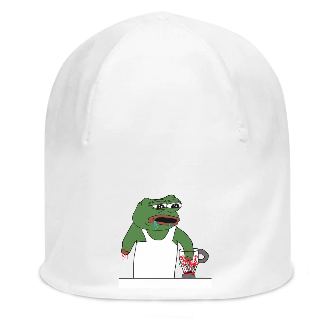 Bonnet coton fin extensible Wojak Pepe blanc taille unique et confortable