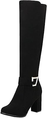 Alsoloveu Women Chunky Heel Knee High Boots Round Toe Knee Length High Heel Boots with Zip