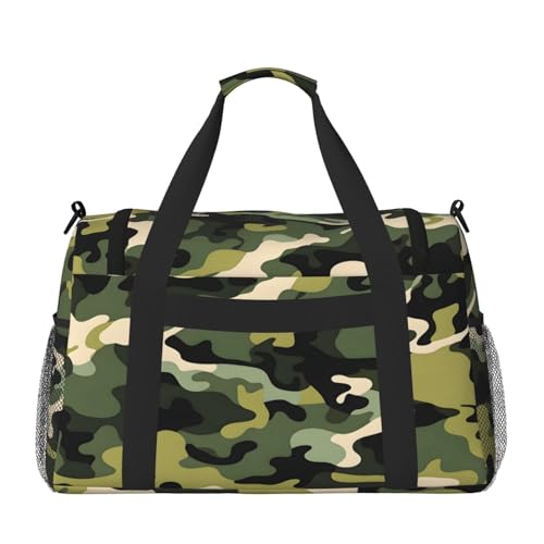 Duffle Bag Green Grey Camo Print Travel Duffel Bags for Men Women with Adjustable Strap Carry on Gym Bag Overnight Weekender Bag2