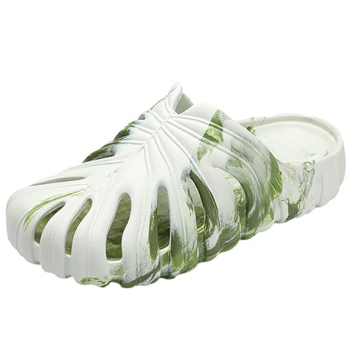 Image of Monstera Slippers, Variegated Monstera Shoes, Non-Slip Soft Lightweight Bathroom Slides Unisex