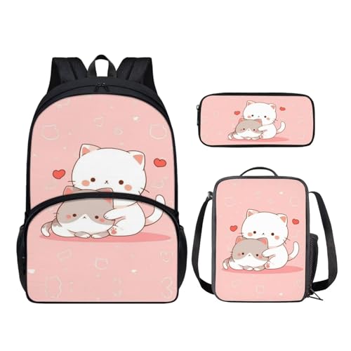 Sac d'école pour enfants avec sac à déjeuner et trousse, lot de 3 pièces taille moyenne