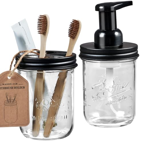 SheeChung Bathroom Accessories, Toothbrush Holder, Foaming Soap Dispenser, Bathroom Decor, Bathroom Accessory Set, Dish Soap Dispenser for Bathroom, Kitchen Sink - Black