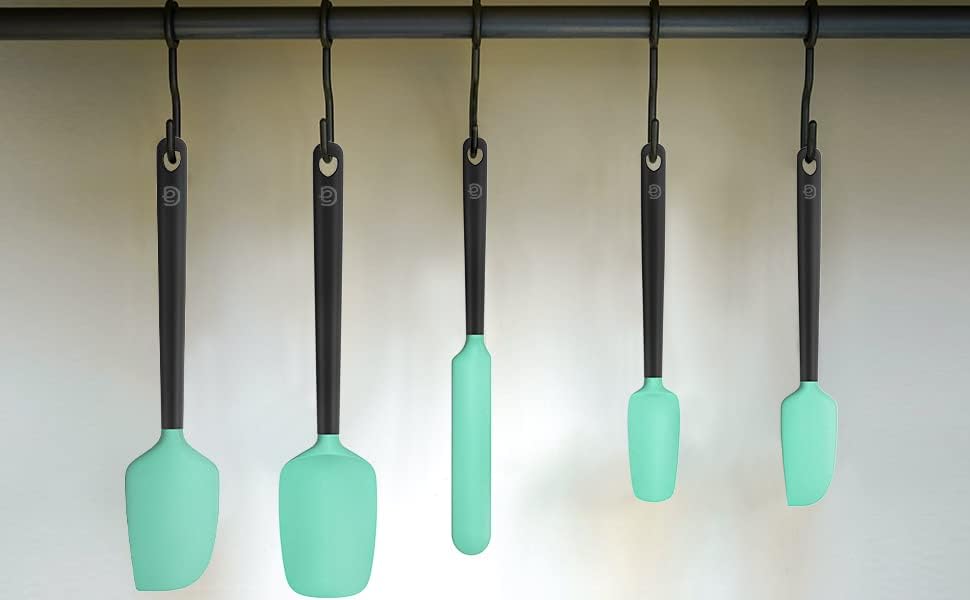 Miniatura 8 de Juego de espátulas de silicona espátula resistente al calor espátula de goma antiadherente para cocinar hornear y mezclar juego de 5 piezas Aqua Sky