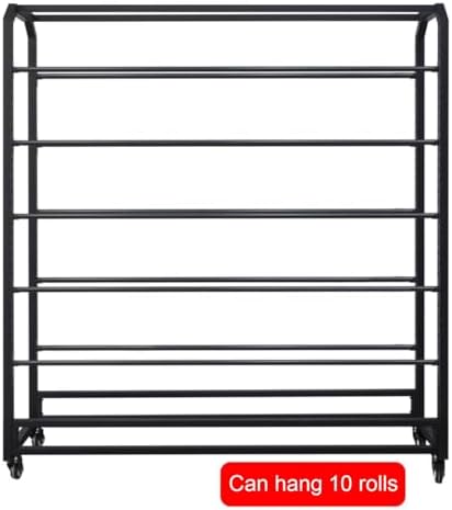 Adjustable Heavy-Duty Fabric Roll Storage Rack with Wheels | Metal Organizer for Craft Supplies, Window Film, & Materials | Durable Shelves & Hanging Rod for Easy Access