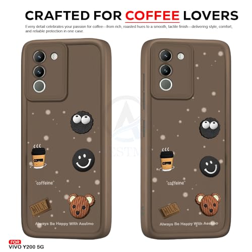 Image of AESTMO Back Case Cover for Vivo Y200 5G | Cute Fun Cartoon 3D Ball | Coffee Silicone Case | Full Body Protection | Camera Protection Back Cover for Vivo Y200 5G (Brown)